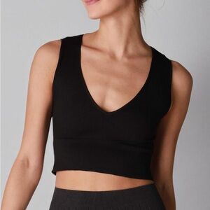 NIKIBIKI Women Seamless Plunge V-Neck Ribbed Crop Top, Made in U.S.A, One Size