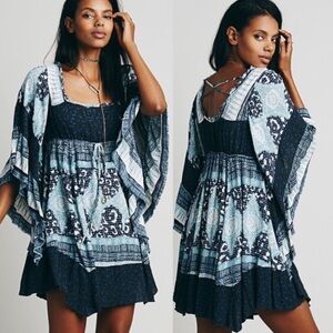Free People Heart of Gold Dress Indigo Combo Size Small Oversized