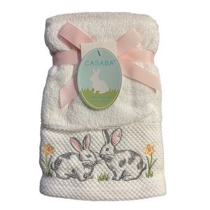 Casaba Cotton Bunny-&-Floral Embroidered Hand Towels Set | Kitchen & Bath