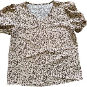 Shein Leopard Print Puff Sleeve V-Neck Top - Size L