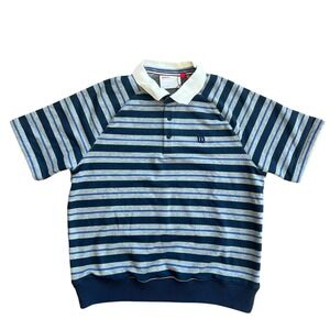 Wilson‎ Polo Shirt Men's Size Large Short Sleeve Blue Gray Striped Tennis