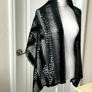 Vintage Sequined Crochet  Dressy Shawl Scarf Black Perfect for The Holidays
