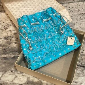 Blue Beaded Drawstring Bag by Le Regale