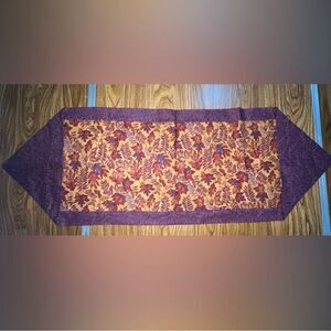 Handmade Table Runner Fall Leaves & Purple - 14” X 42”