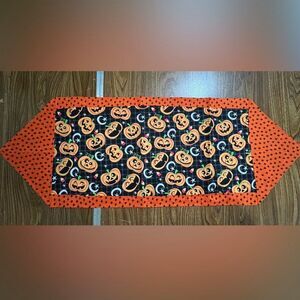 Handmade Table Runner Fall Halloween Orange Pumpkin Jack-o’-lantern  - 14” X 39”