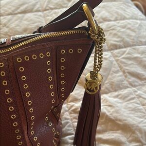 Michael Kors Brown and Gold Shoulder Bag with Tassel Accent