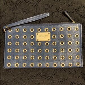 Michael Kors Large Navy Clutch with Gold Eyelets