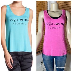 NWT NUX XS 2 Yoga Wine Repeat sleeveless tank tops Pink & Blue w/Black letters