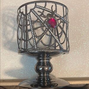 Bath & Body Works Black Spider Web Candle Holder with Red Gem