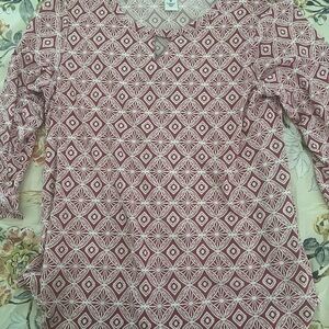 Ruby Rd. Brown and Pink Graphic 3/4 Sleeve Blouse
